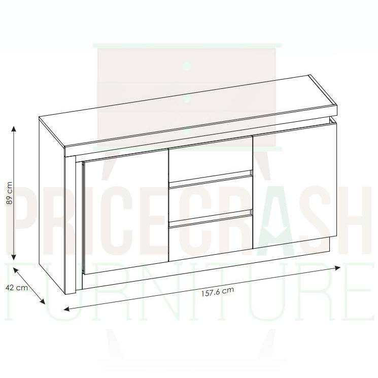 Lyon 2 Door 3 Drawer Sideboard (incl LED lighting) in White High Gloss - Price Crash Furniture