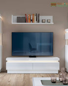 Lyon 2 Drawer TV Cabinet (incl LED lighting) in White High Gloss - Price Crash Furniture