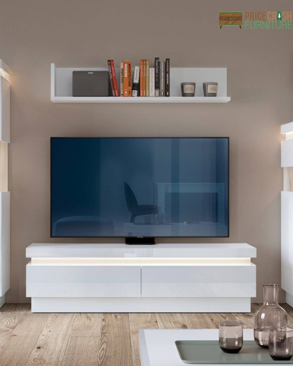 Lyon 2 Drawer TV Cabinet (incl LED lighting) in White High Gloss - Price Crash Furniture