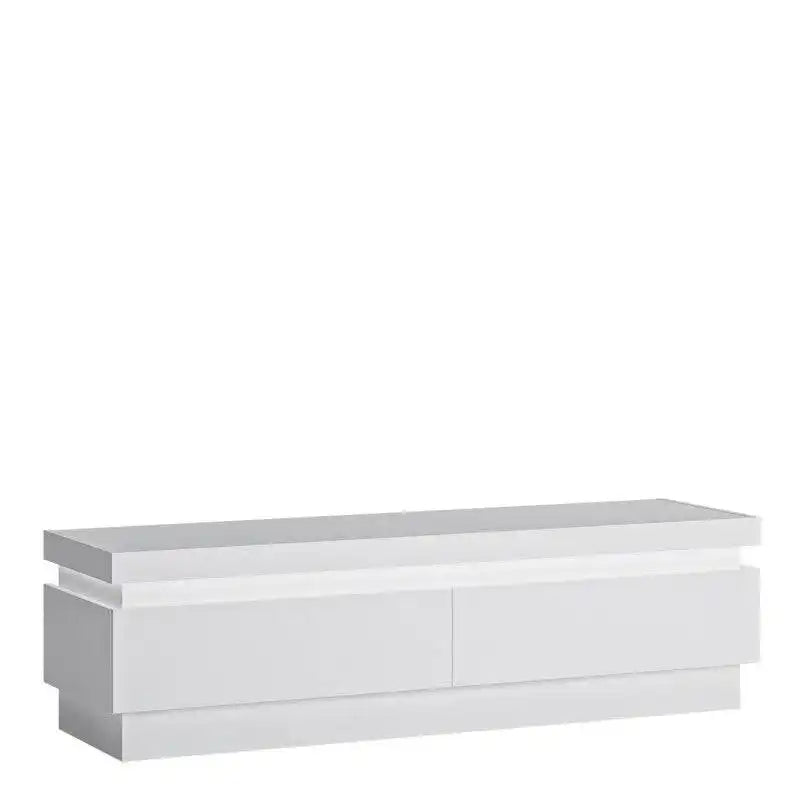 Lyon 2 Drawer TV Cabinet inc LED lighting & High Gloss White - Price Crash Furniture