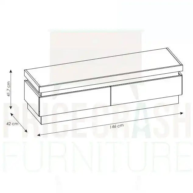 Lyon 2 Drawer TV Cabinet inc LED lighting & High Gloss White - Price Crash Furniture