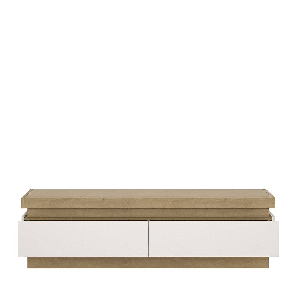 Lyon 2 Drawer TV Cabinet (Including LED Lighting) In Riviera Oak/White High Gloss - Price Crash Furniture