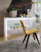 Lyon 3 Door Glazed Sideboard (incl LED lighting) in White High Gloss - Price Crash Furniture