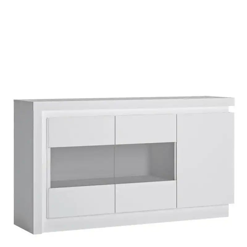 Lyon 3 Door Glazed Sideboard inc LED lighting in White Gloss - Price Crash Furniture
