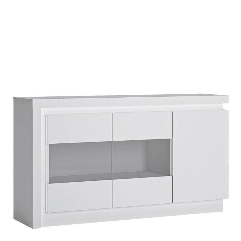 Lyon 3 Door Glazed Sideboard (incl LED lighting) in White High Gloss - Price Crash Furniture