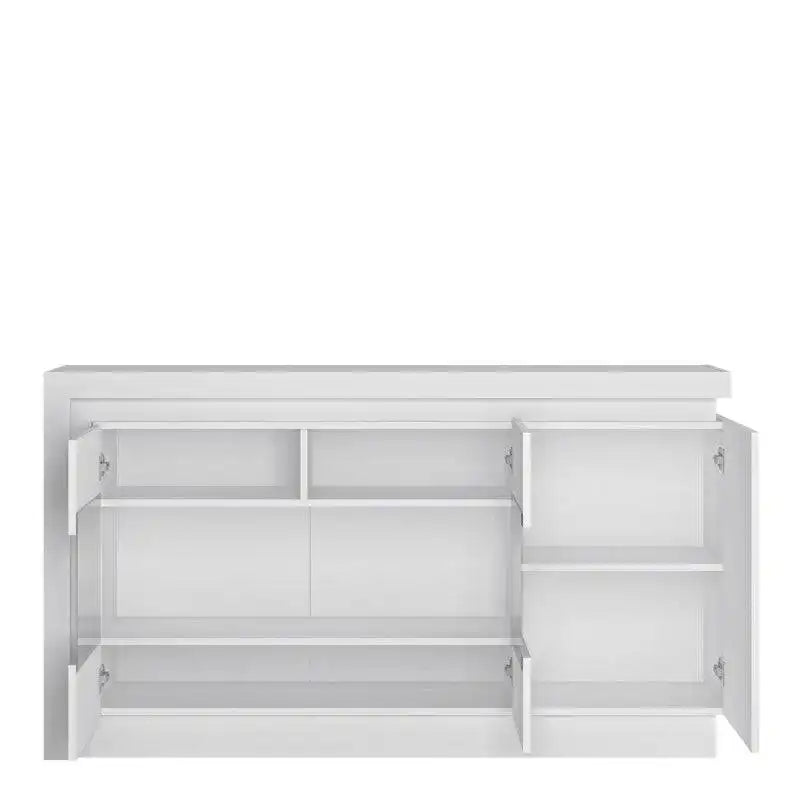 Lyon 3 Door Glazed Sideboard inc LED lighting in White Gloss - Price Crash Furniture