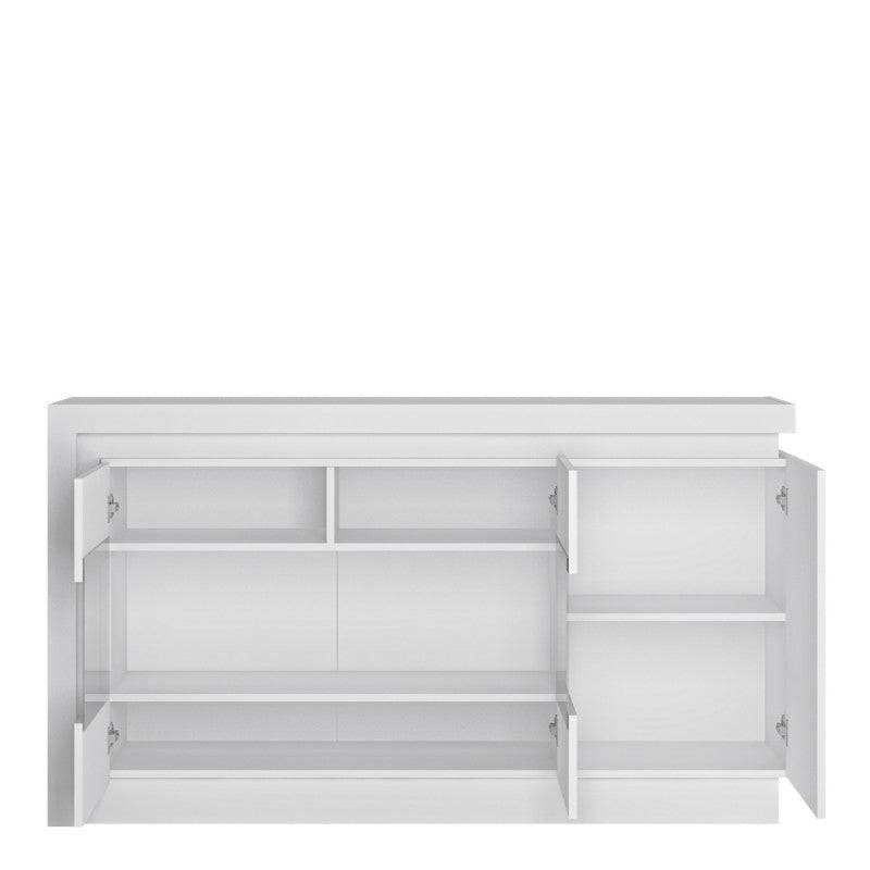 Lyon 3 Door Glazed Sideboard (incl LED lighting) in White High Gloss - Price Crash Furniture