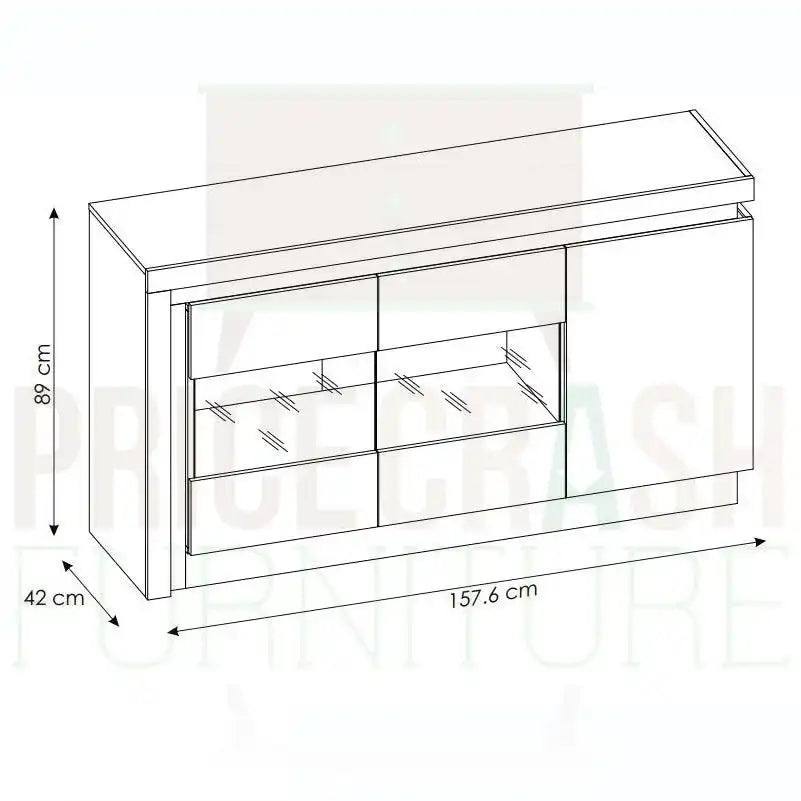 Lyon 3 Door Glazed Sideboard inc LED lighting in White Gloss - Price Crash Furniture
