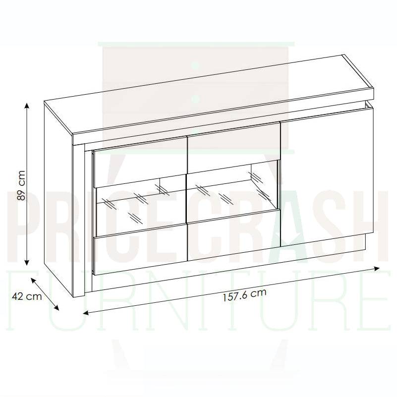 Lyon 3 Door Glazed Sideboard (incl LED lighting) in White High Gloss - Price Crash Furniture