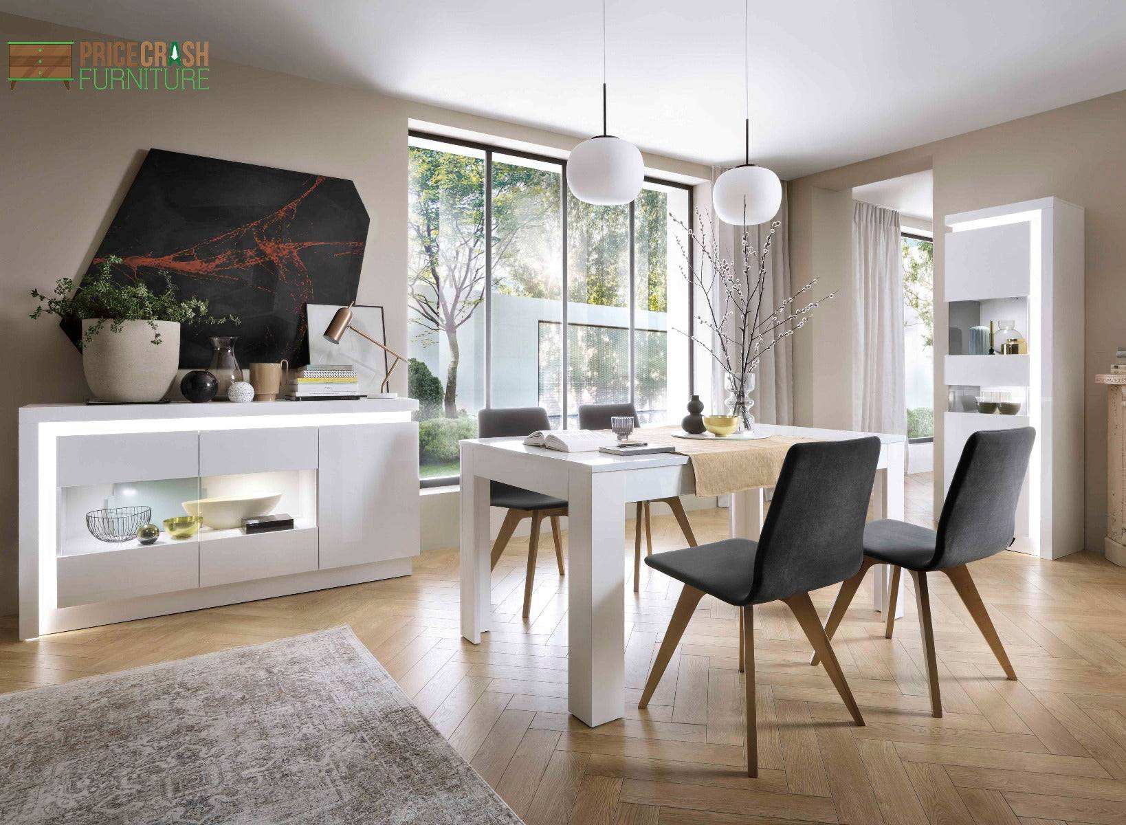 Lyon 3 Door Glazed Sideboard inc LED lighting in White Gloss - Price Crash Furniture