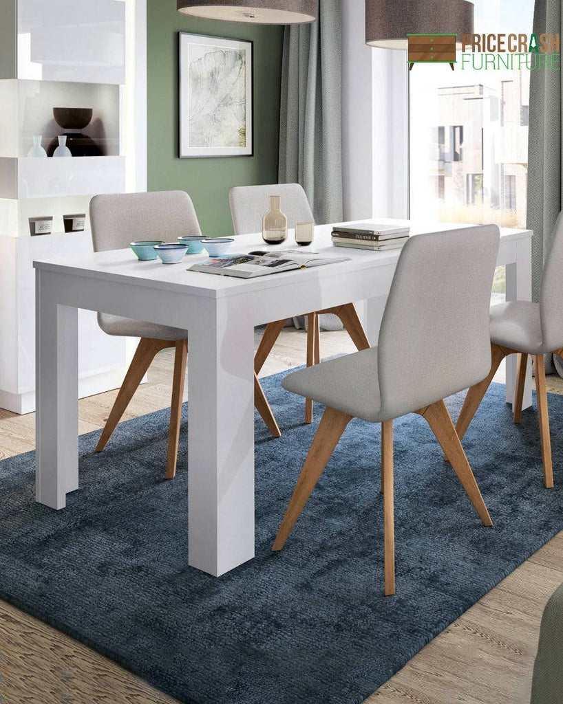 Lyon Medium Extending Dining Table 140/180 cm in White High Gloss - Price Crash Furniture