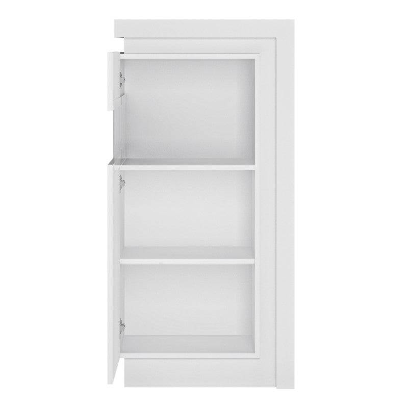 Lyon Narrow Display Cabinet (LHD) 123.6cm High (including LED lighting) In White And High Gloss - Price Crash Furniture