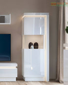 Lyon Narrow Display Cabinet (LHD) 164.1cm (incl LED lighting) in White High Gloss - Price Crash Furniture