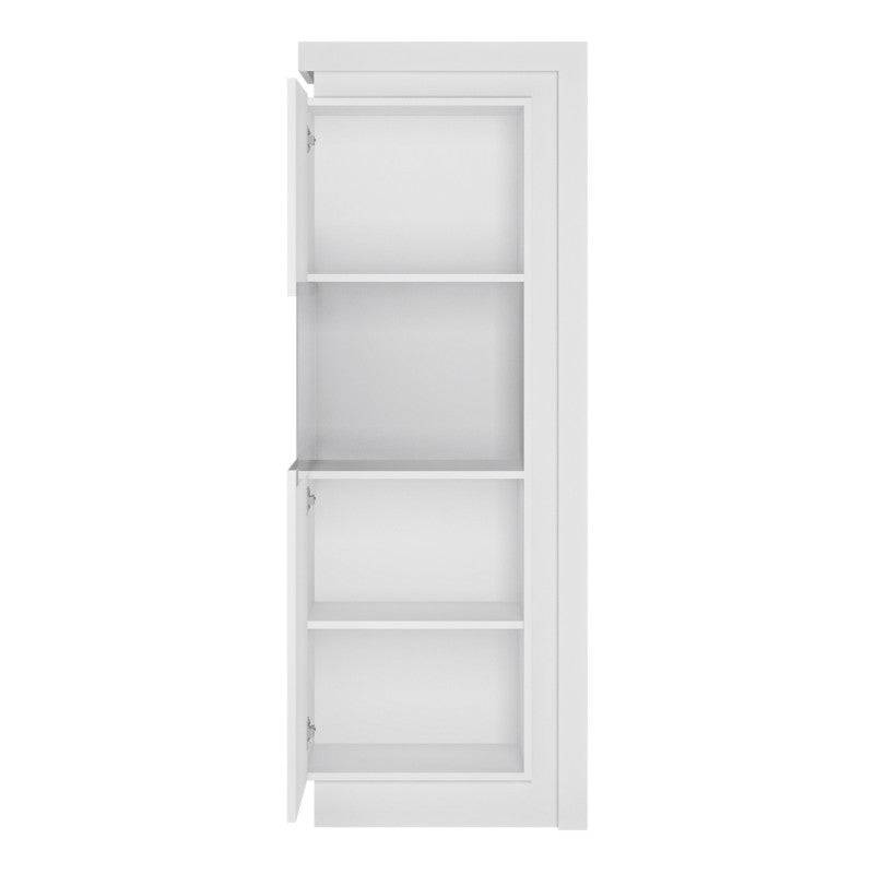 Lyon Narrow Display Cabinet (LHD) 164.1cm (incl LED lighting) in White High Gloss - Price Crash Furniture