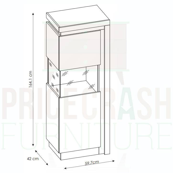 Lyon Narrow Display Cabinet (LHD) 164.1cm (incl LED lighting) in White High Gloss - Price Crash Furniture