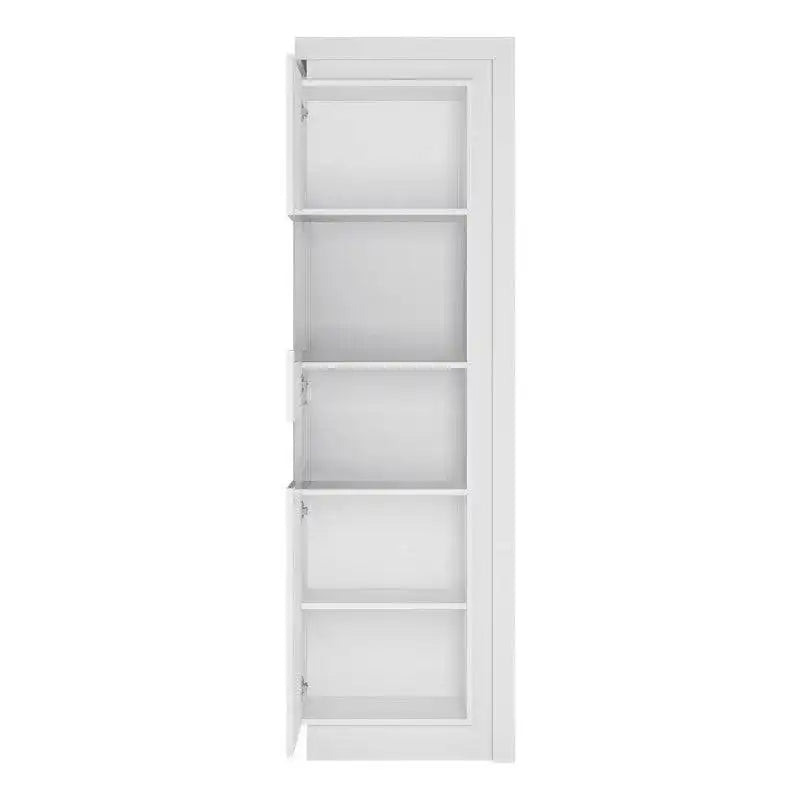 Lyon Narrow Display Cabinet (RHD) 164.1cm inc LED lighting in White High Gloss - Price Crash Furniture