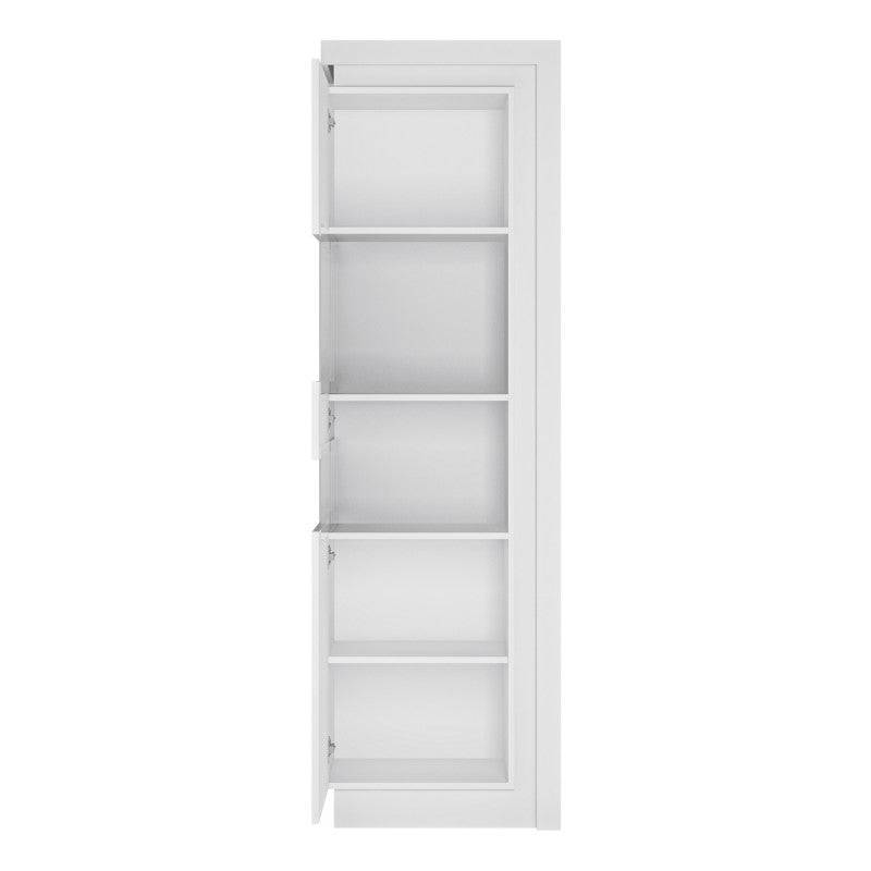 Lyon Narrow Display Cabinet (RHD) 164.1cm (incl LED lighting) in White High Gloss - Price Crash Furniture