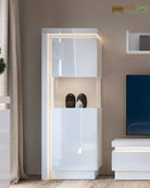 Lyon Tall Narrow Display Cabinet (LHD) (including LED lighting) in White High Gloss - Price Crash Furniture