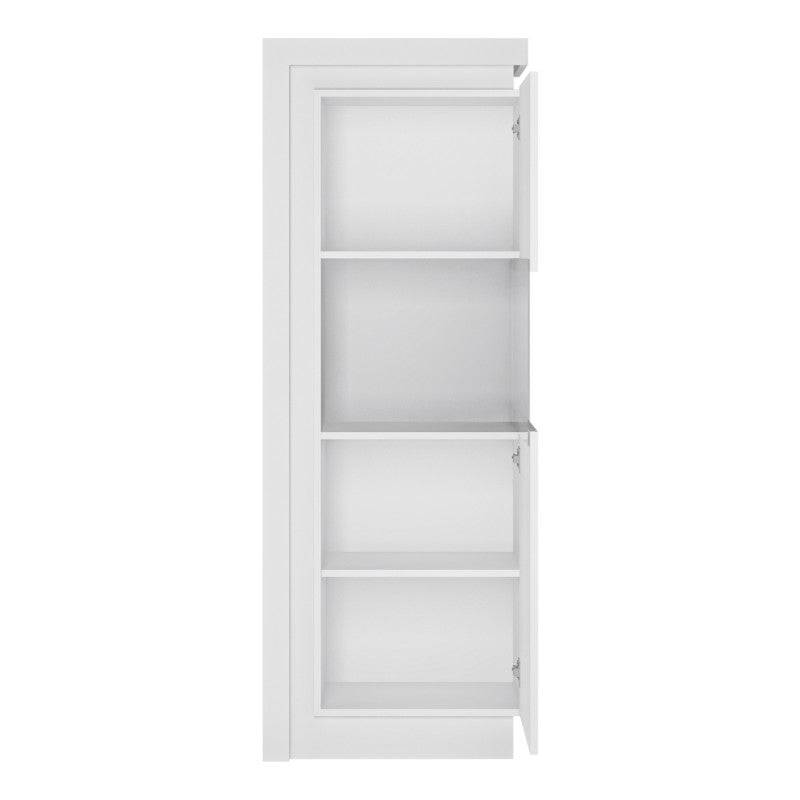 Lyon Tall Narrow Display Cabinet (LHD) (including LED lighting) in White High Gloss - Price Crash Furniture