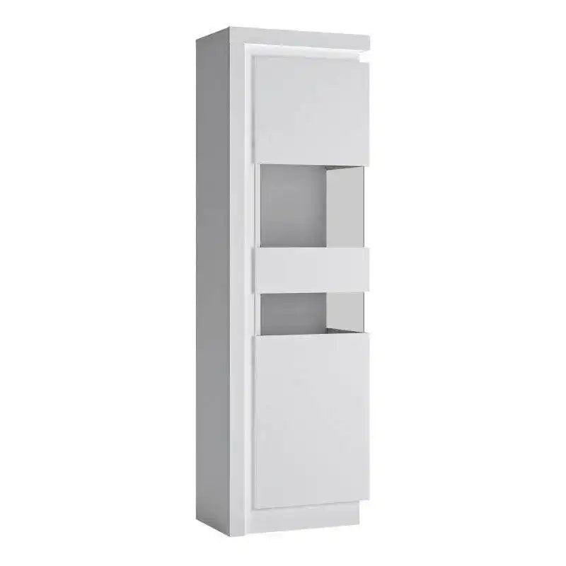 Lyon Tall Narrow Display Cabinet (RH) incl LED lighting in White High Gloss - Price Crash Furniture
