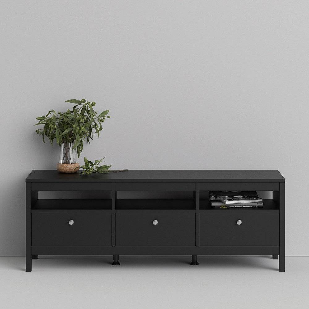 Madrid Large 3 Drawer Shaker Style TV Cabinet in Matt Black - Price Crash Furniture