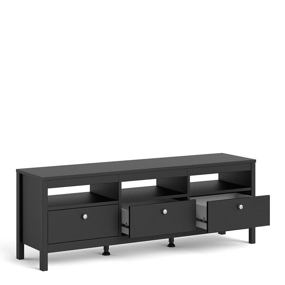 Madrid Large 3 Drawer Shaker Style TV Cabinet in Matt Black - Price Crash Furniture
