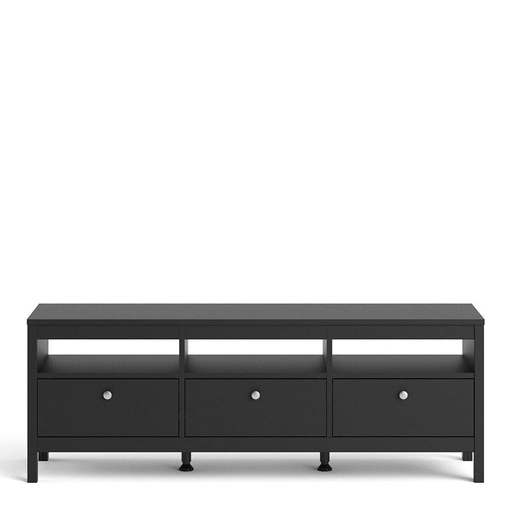 Madrid Large 3 Drawer Shaker Style TV Cabinet in Matt Black - Price Crash Furniture