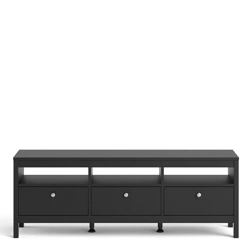 Madrid Large 3 Drawer Shaker Style TV Cabinet in Matt Black - Price Crash Furniture
