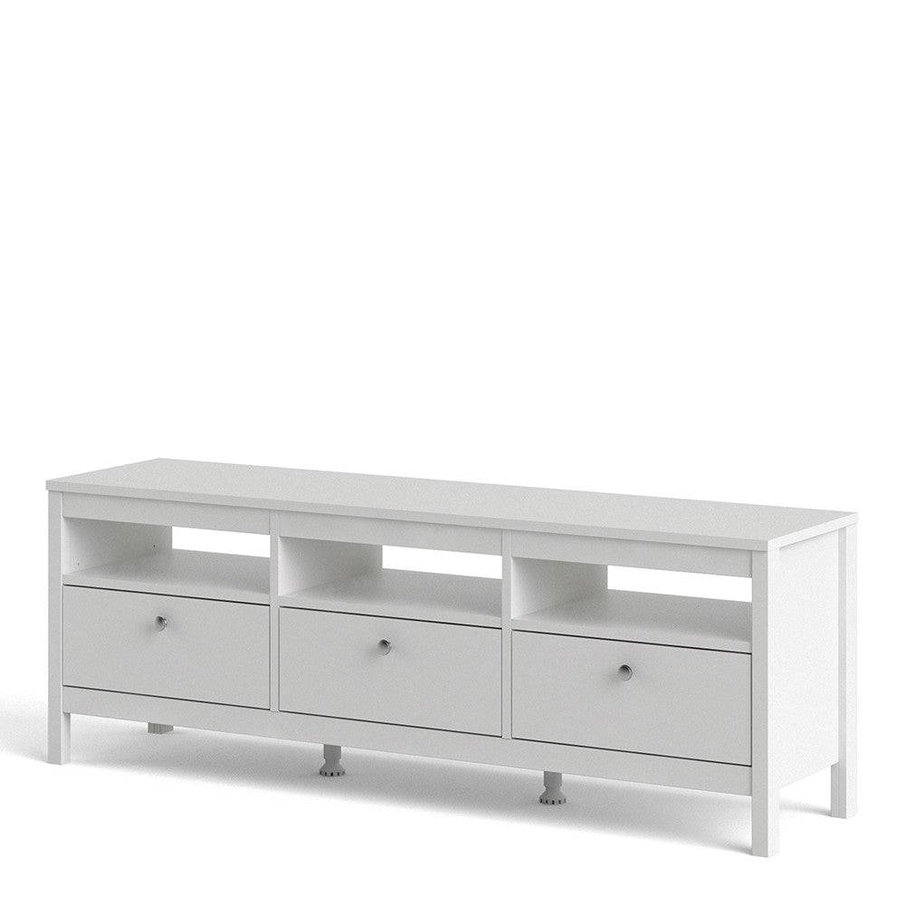 Madrid Large 3 Drawer Shaker Style TV Cabinet in White - Price Crash Furniture