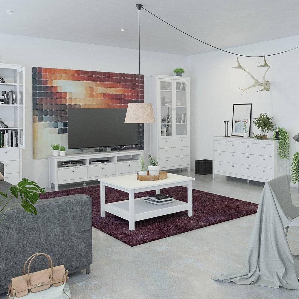 Madrid Large 3 Drawer Shaker Style TV Cabinet in White - Price Crash Furniture