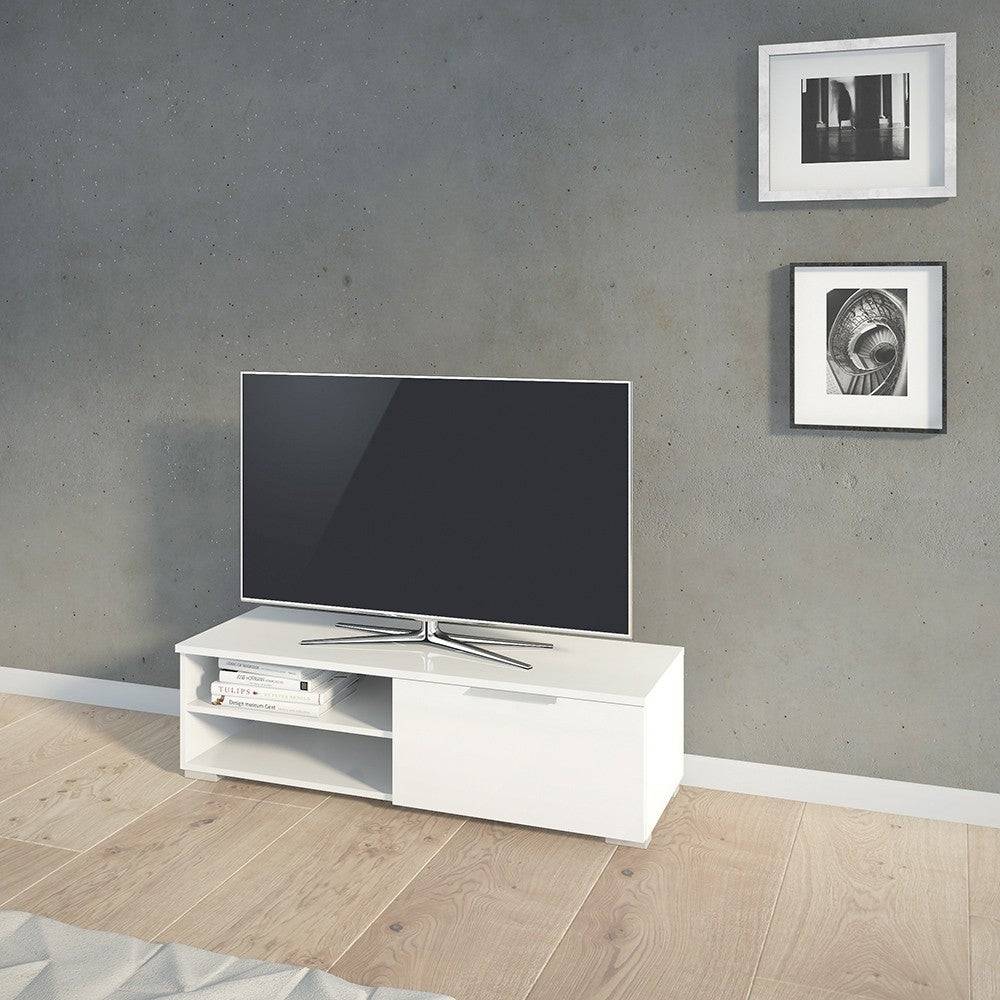 Match TV Unit 1 Drawers 2 Shelf In White High Gloss - Price Crash Furniture