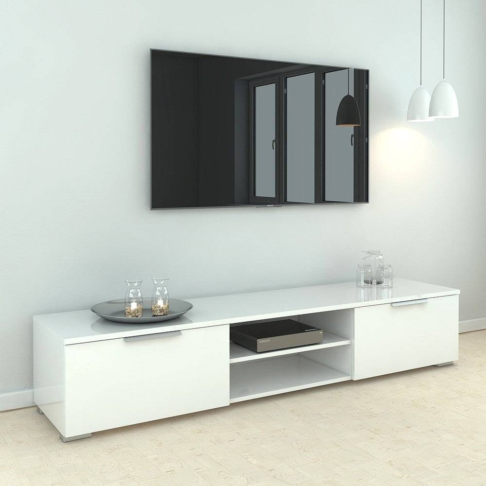 Match TV Unit 2 Drawers 2 Shelf In White High Gloss - Price Crash Furniture