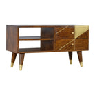 Nordic Style Chestnut Media Unit With Gold Detailing - Price Crash Furniture