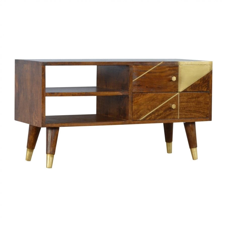 Nordic Style Chestnut Media Unit With Gold Detailing - Price Crash Furniture