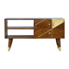 Nordic Style Chestnut Media Unit With Gold Detailing - Price Crash Furniture