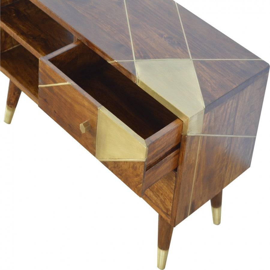 Nordic Style Chestnut Media Unit With Gold Detailing - Price Crash Furniture