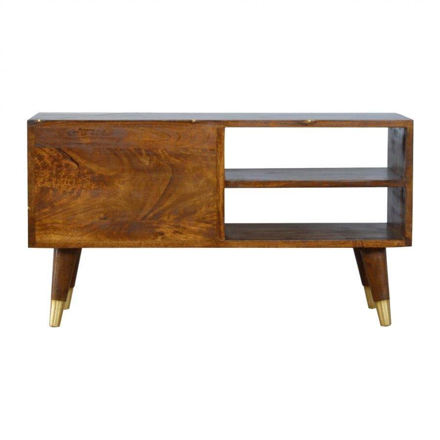 Nordic Style Chestnut Media Unit With Gold Detailing - Price Crash Furniture