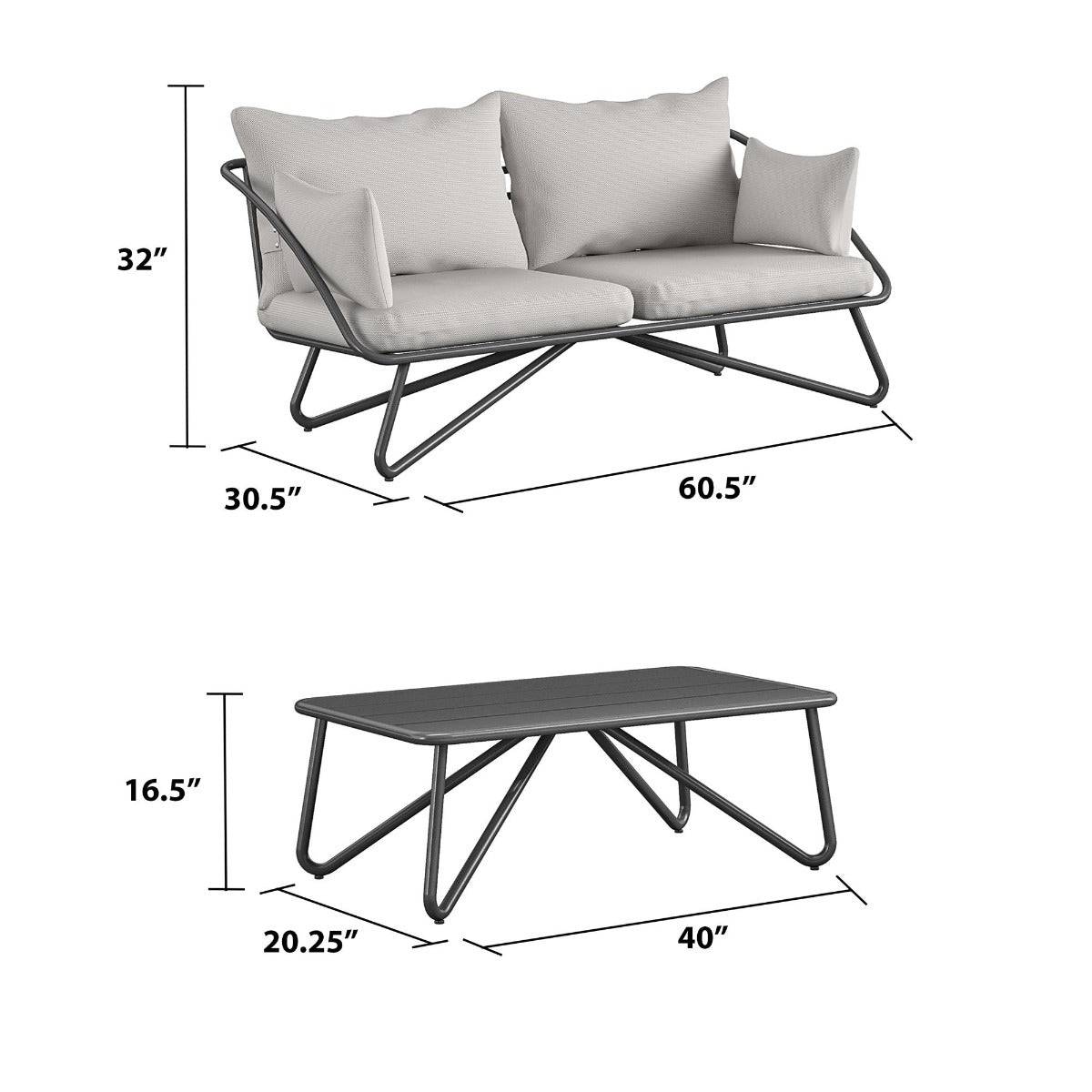 Novogratz Teddi 2 Piece Outdoor Sofa Set with Rain Covers in Grey - Price Crash Furniture