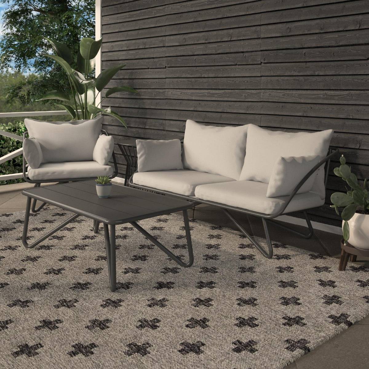 Novogratz Teddi 2 Piece Outdoor Sofa Set with Rain Covers in Grey - Price Crash Furniture