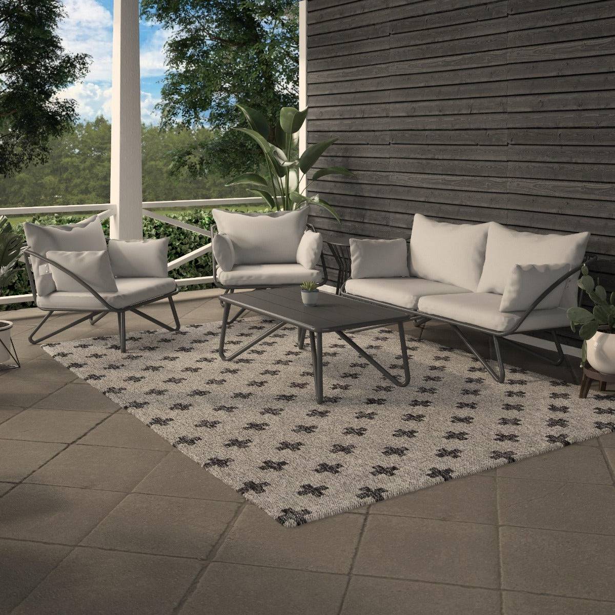 Novogratz Teddi 4 Piece Outdoor Patio Set with Rain Covers in Grey - Price Crash Furniture