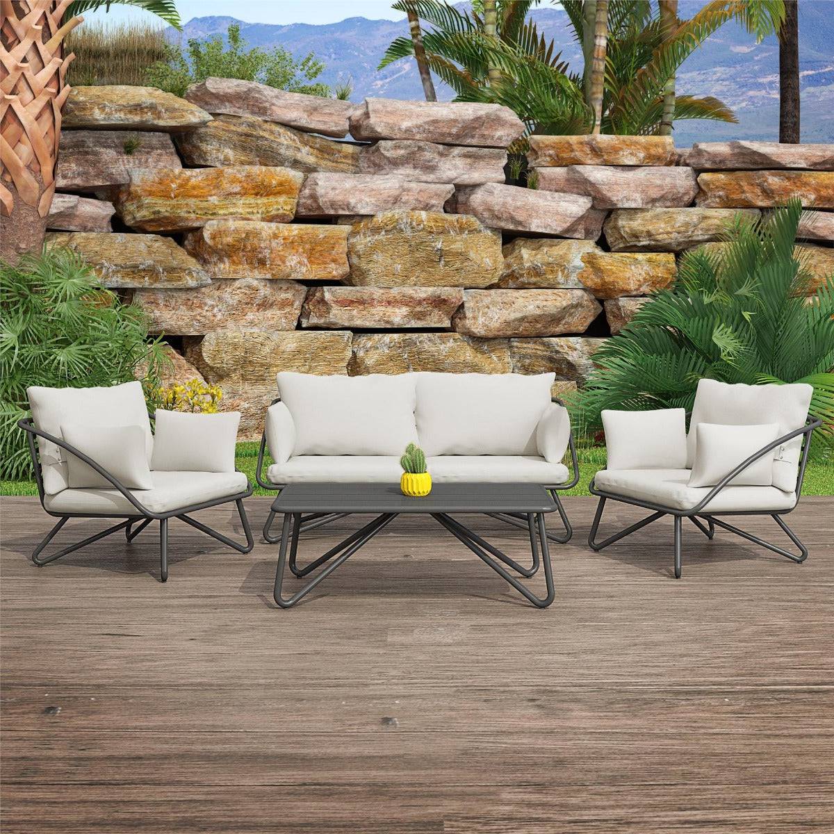 Novogratz Teddi 4 Piece Outdoor Patio Set with Rain Covers in Grey - Price Crash Furniture