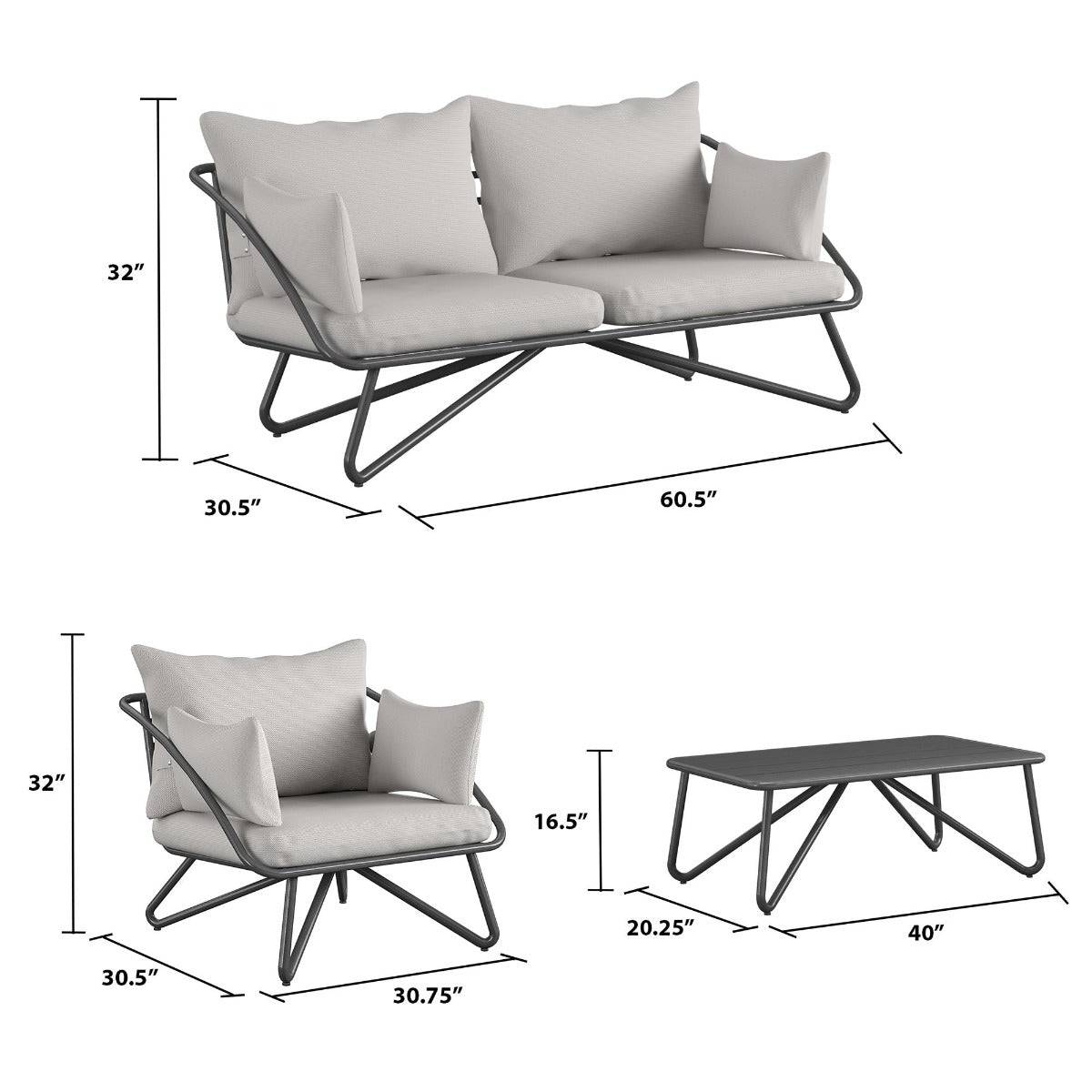 Novogratz Teddi 4 Piece Outdoor Patio Set with Rain Covers in Grey - Price Crash Furniture