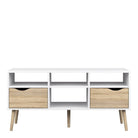 Oslo TV Unit - Wide - 2 Drawers 4 Shelves in White and Oak - Price Crash Furniture