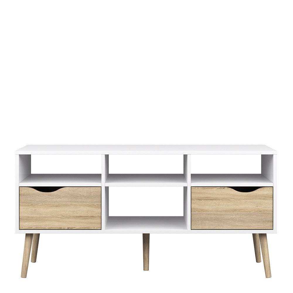 Oslo TV Unit - Wide - 2 Drawers 4 Shelves in White and Oak - Price Crash Furniture