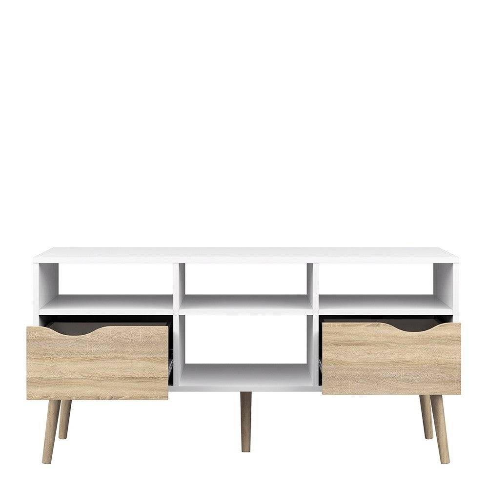 Oslo TV Unit - Wide - 2 Drawers 4 Shelves in White and Oak - Price Crash Furniture