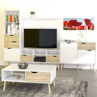 Oslo TV Unit - Wide - 2 Drawers 4 Shelves in White and Oak - Price Crash Furniture