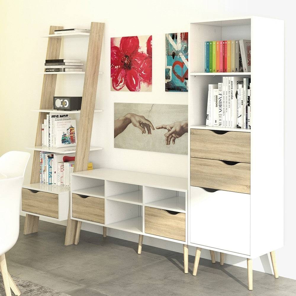 Oslo TV Unit - Wide - 2 Drawers 4 Shelves in White and Oak - Price Crash Furniture