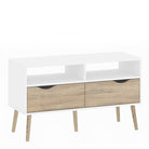 Oslo TV Unit - Wide - 2 Drawers 4 Shelves in White and Oak - Price Crash Furniture