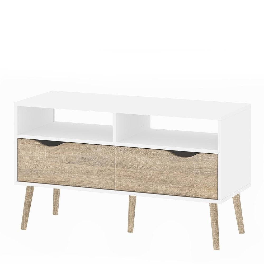 Oslo TV Unit - Wide - 2 Drawers 4 Shelves in White and Oak - Price Crash Furniture