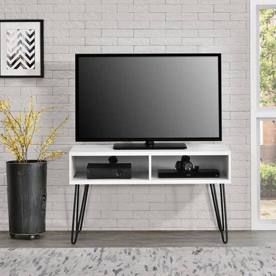 Owen Retro TV Stand In White Wood by Dorel - Price Crash Furniture